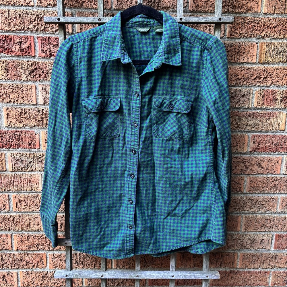 Eddie Bauer blue and green gingham flannel
